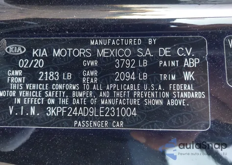 2020 Kia Forte Lxs from USA, damaged, VIN 3KPF24AD9LE231004